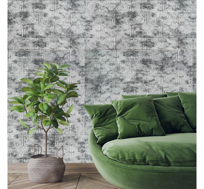 3Д панелі самоклейка під цеглу сіро-синій мармур, м'які самоклеючі 3D панелі 700x770x3мм (218-3)