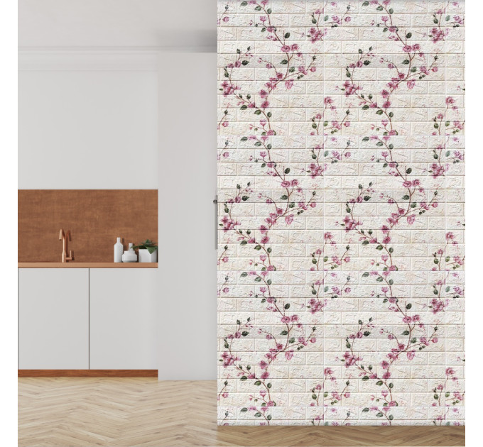 3Д панелі самоклейка, м`які стінові самоклеючі 3D панелі під цеглу 700x770x3мм, Сакура (6234-3)