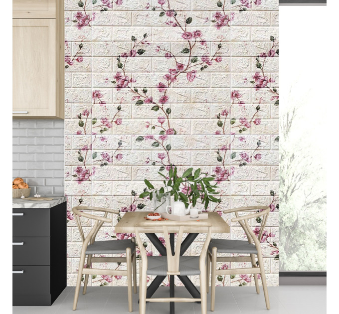 3Д панелі самоклейка, м`які стінові самоклеючі 3D панелі під цеглу 700x770x3мм, Сакура (6234-3)