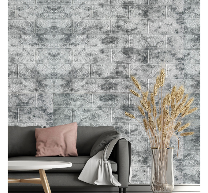 3Д панелі самоклейка під цеглу сіро-синій мармур, м'які самоклеючі 3D панелі 700x770x3мм (218-3)