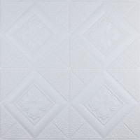 3Д панелі самоклейка, м'які стельові та стінові самоклеючі 3D панелі Квітка в ромбі, Білі 700x700x5мм (174)