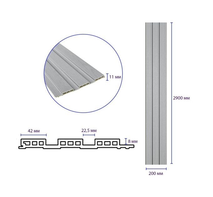 Декоративні рейки на стіну, рейкові панелі 290х20х1,1см, Світлий Сірий (SW-00003012)