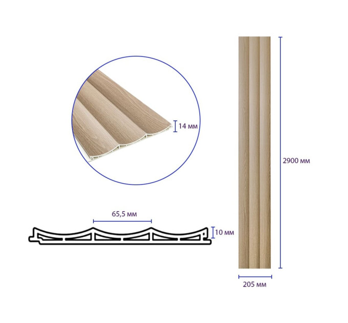 Декоративные рейки на стену, реечные панели 290х20,5х1,4см (SW-00003019)