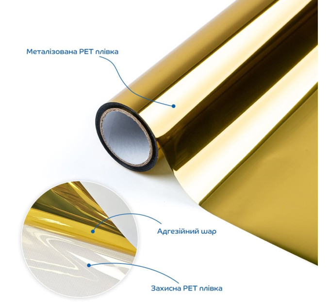 Зеркальная солнцезащитная плёнка для окон Золото 600х3000х0,08мм SW-00002720