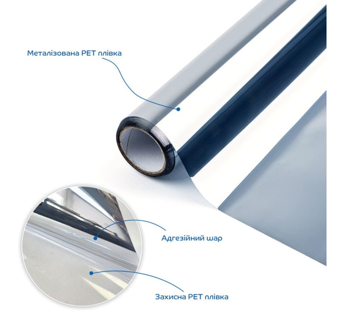 Зеркальная солнцезащитная плёнка для окон Серебро 600х3000х0,08 мм SW-00002724
