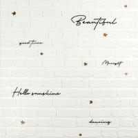 Самоклеючі 3Д панелі під білу цеглу з написом та золотими зірками, 3D панелі самоклейка для стін 70x70см (SW-00001979)