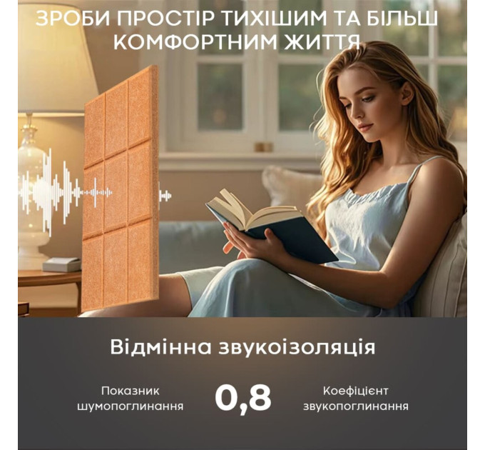 Самоклеючі звуко- та теплоізоляціних войлочних панелей 30х30см для стін та стелі, Мандарин (SW-00002702)
