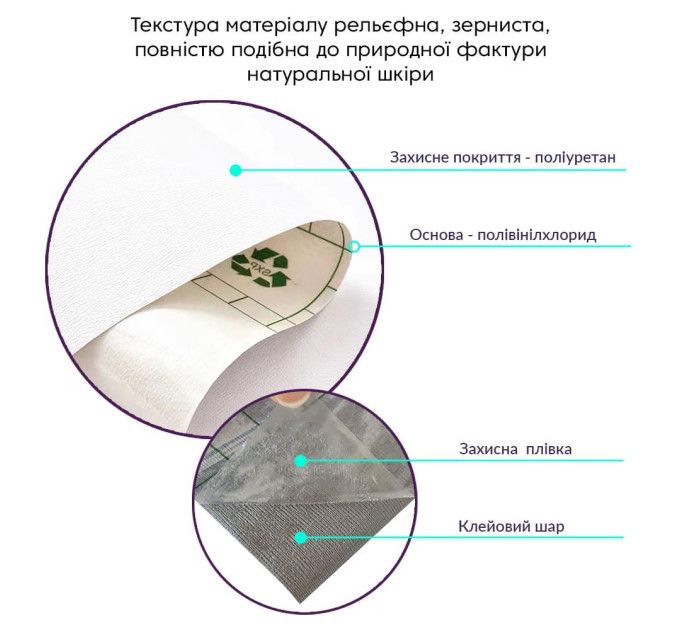 Самоклеющая экокожа в рулоне 3м, кожзам самоклейка, Белая