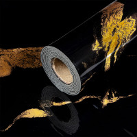 Самоклеюча PET плитка для стін в рулоне 3м, Чорна з золотими розводами (SW-00002425)