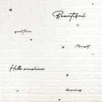 Самоклеючі 3Д панелі під білу цеглу з написом та срібними зірками, 3D панелі самоклейка для стін 70x70см (SW-00001980)