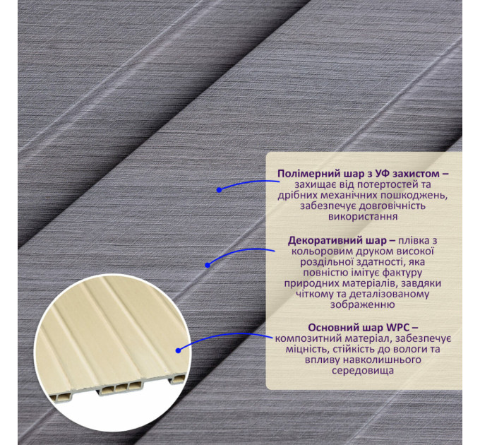 Декоративні рейки на стіну, рейкові панелі 290х20х1,1см, Сірий  (SW-00003010)