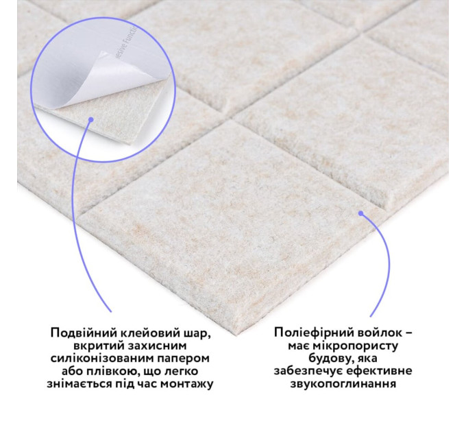 Самоклеючі звуко- та теплоізоляціних войлочних панелей 30х30см для стін та стелі, Молчний меланж (SW-00002701)