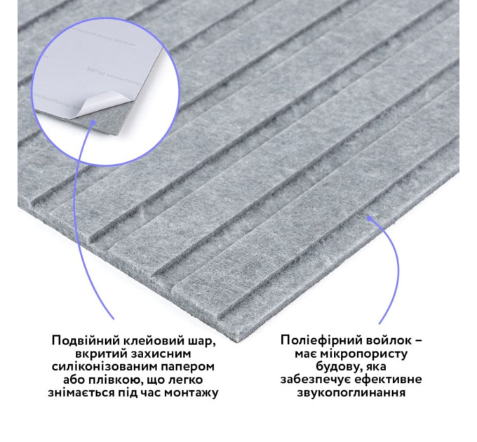 Самоклеючі звуко- та теплоізоляціних войлочних панелей 30х30см для стін та стелі, Сірий граніт (SW-00002708)