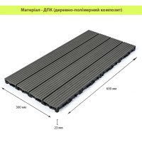 Композитна плитка ДПК 60х30х2.3см, декінг, садовый паркет, Вугілля (SW-00003288)