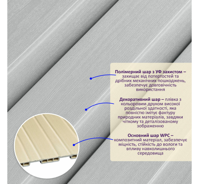 Декоративні рейки на стіну, рейкові панелі 290х20х1,1см, Світлий Сірий (SW-00003012)