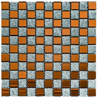 Самоклеюча скляна мозаїка 298х298х4,5мм, мозаїчна плитка на стіну, Мідна зі сріблом (SW-00002361)