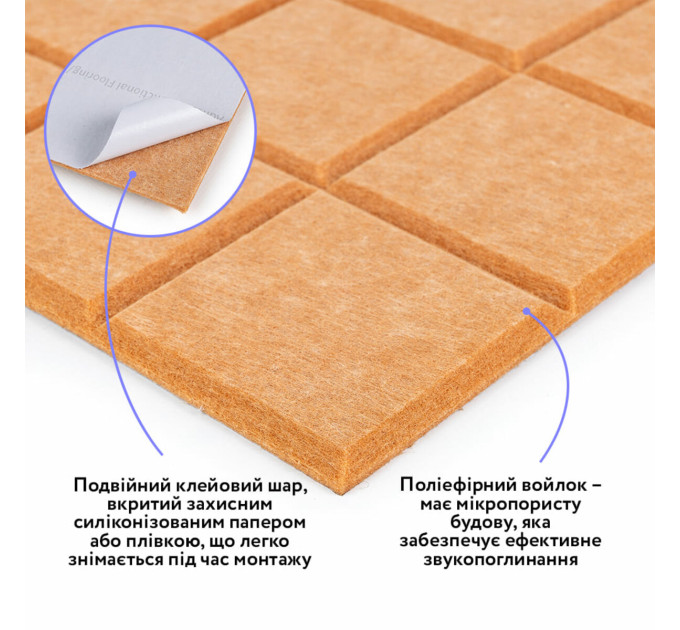 Самоклеючі звуко- та теплоізоляціних войлочних панелей 30х30см для стін та стелі, Мандарин (SW-00002702)