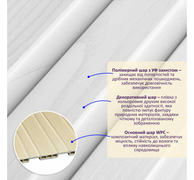 Декоративні рейки на стіну, рейкові панелі 290х20х1,1см, Біле дерево (SW-00003011)