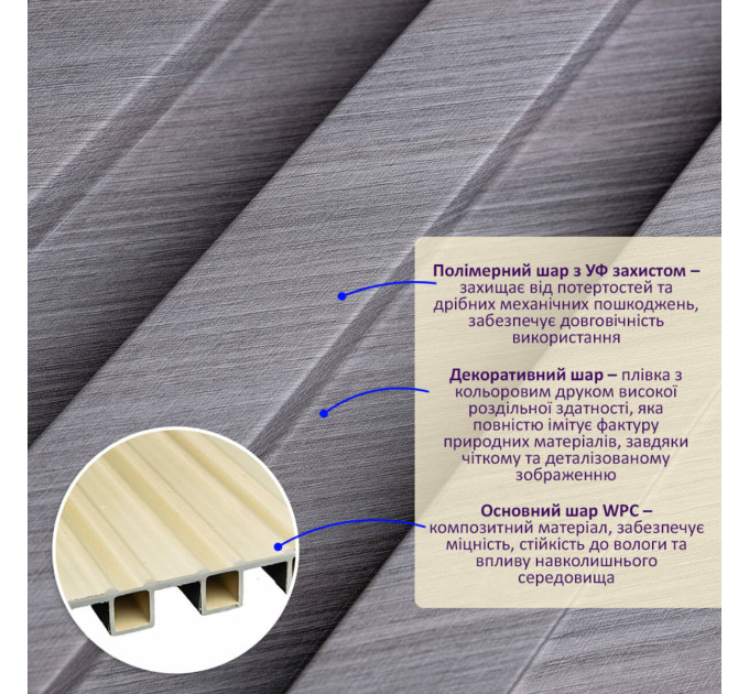 Декоративні рейки на стіну, рейкові панелі 290х20х2,7см, Сірий (SW-00003004)