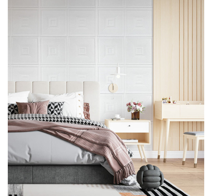 Самоклеючі 3Д панелі, 3D панелі самоклейка для стін 700x690х5мм , Білі квадрати (SW-00003305)