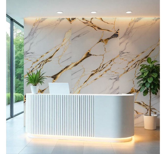 Декоративна ПВХ плита для стін під мармур 1,22х2,44м, Білий с золотом (SW-00002593)