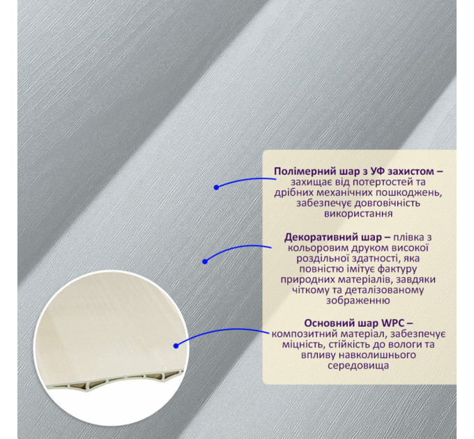 Декоративні рейки на стіну, рейкові панелі 290х20.5х1,4см, Світлий Сірий (SW-00003015)