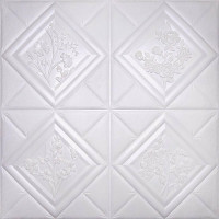 Самоклеючі 3Д панелі Білі з квітами, 3D панелі самоклейка для стін та стелі 70x70см (188)