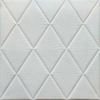 Самоклеючі 3Д панелі Білі ромби під шкіру, 3D панелі самоклейка для стін та стелі 70x70см (161)