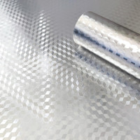 Самоклеюча срібна плівка, фольга самоклейка для меблів, рулон 10м, 3д куби (MM-6008-2)