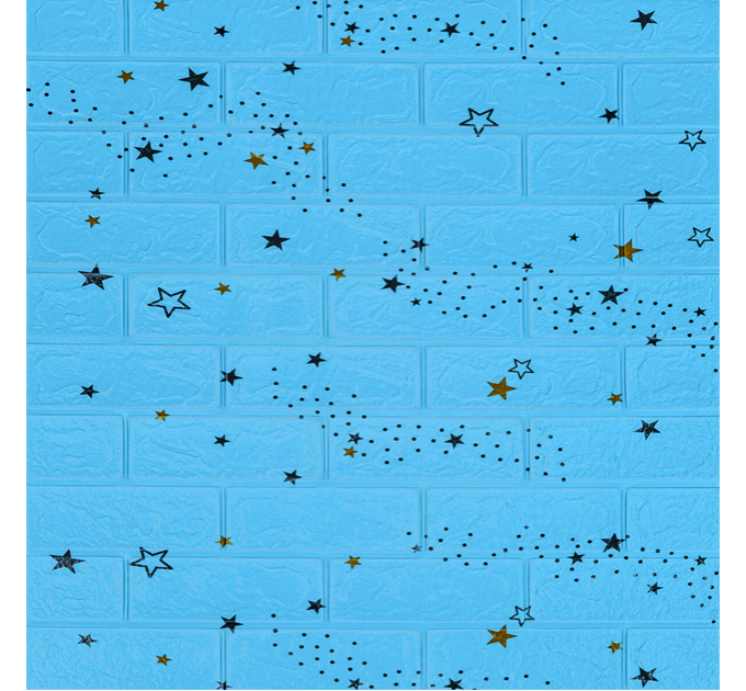 Самоклеющиеся 3D панели под кирпич Голубые звезды, 3Д панели самоклейка для стен 70х77см (321)