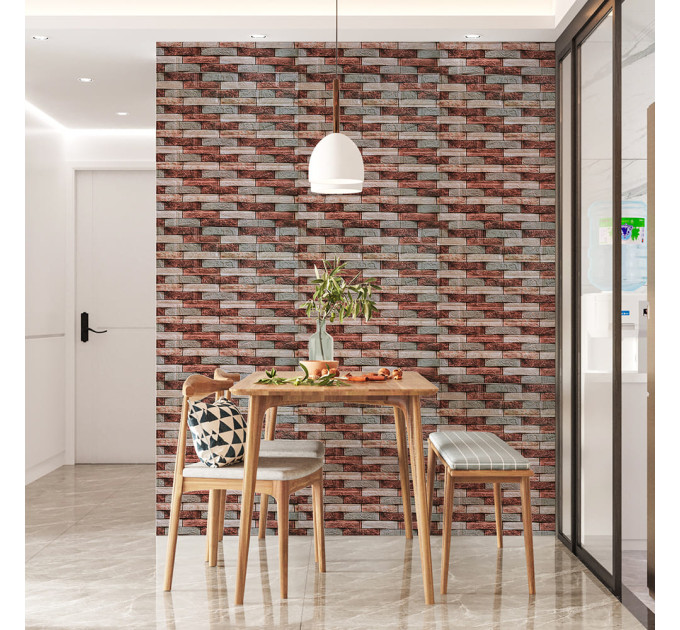 Самоклеющиеся 3D панели под Екатеринославский кирпич Коричневый песчаник, 3Д панели самоклейка для стен 70х77см (340)