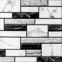 Самоклеюча декоративна ПВХ плитка для стін 30х30см, самоклейка на стіни під чорно-білу цеглу (СПП-602)