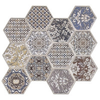 Самоклеюча декоративна плитка ПВХ для стін 28х30см, самоклейка на стіни, Соти з орнаментом (СПП-504)