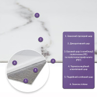 Самоклеюча PET плитка для стін 60х30см, глянсова, Біла з сірим