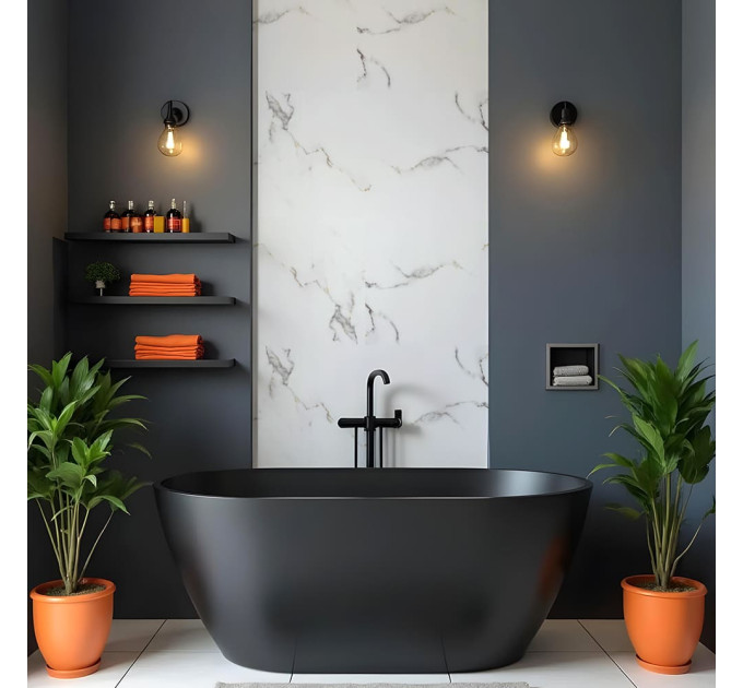 Самоклеюча PET плитка для стін 60х30см, глянсова, Біла з сірим