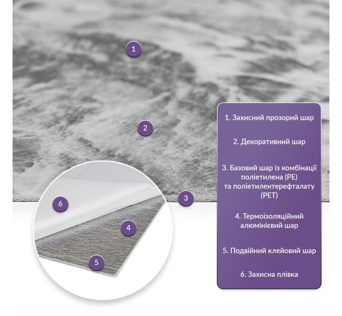 Самоклеюча PET плитка для стін під графітовий мармур 60х30см, глянсова (SW-00002640)