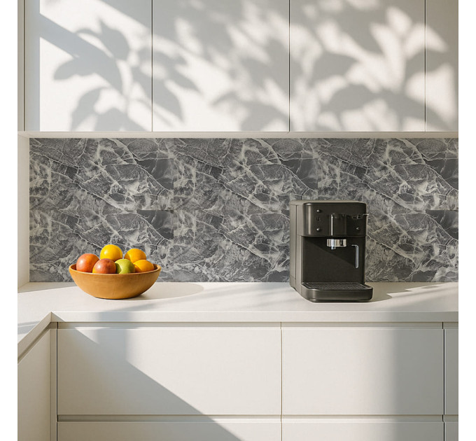 Самоклеюча PET плитка для стін під графітовий мармур 60х30см, глянсова (SW-00002640)