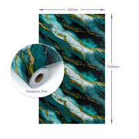 Самоклеюча PET плитка для стін в рулоне 3м, Чорна з бірюзово-золотими розводами (SW-00002425)