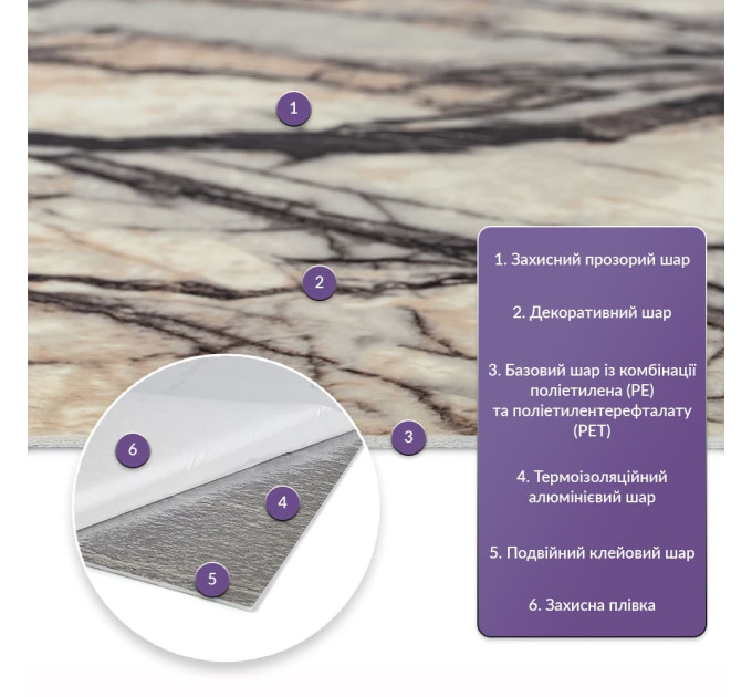 Самоклеюча PET плитка для стін в рулоне 3м під мармур з коричневими прожилками (SW-00002428)