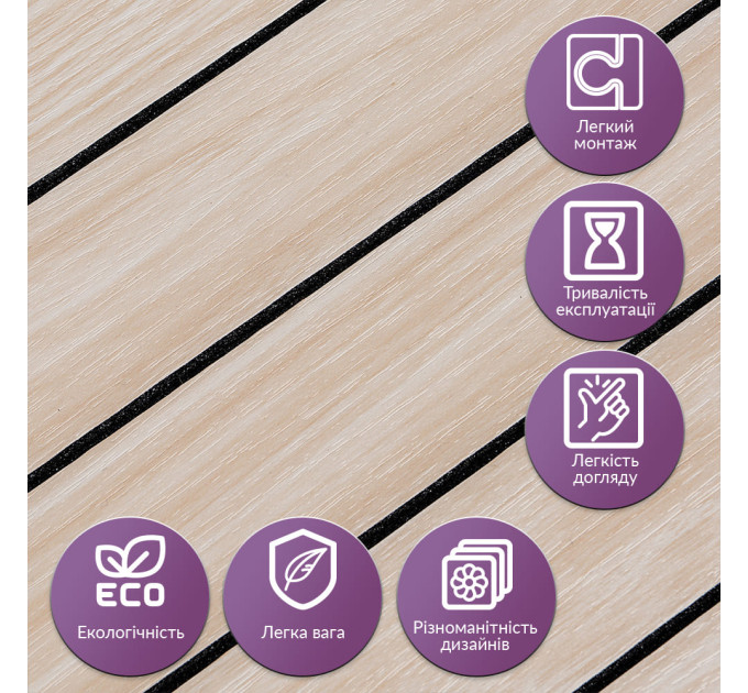 Самоклеючі гнучкі вінілові панелі 3Д рейки під дерево 60х60см, Кремовий ясен (SW-00002199)