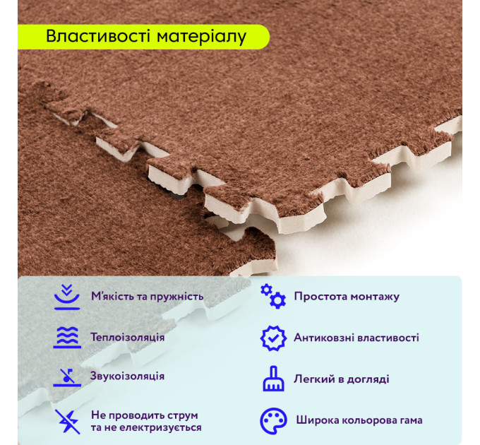 Плюшевый коврик-пазл EVA с ворсом 60х60х1см, Коричневый (SW-00002083)