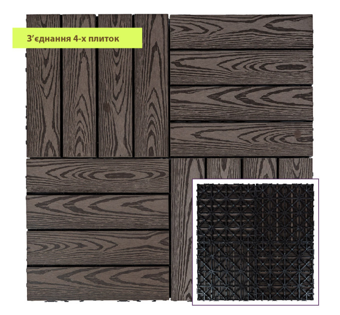 Композитна плитка ДПК 30х30х2.3см, декінг, садовий паркет, Кедр