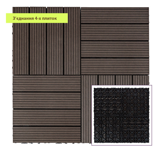 Композитная плитка ДПК 30х30х2.3см, декинг, садовый паркет, Венге