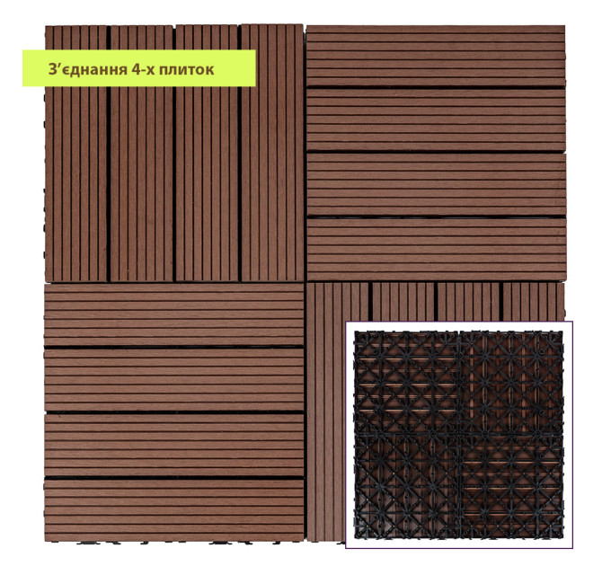 Композитная плитка ДПК 30х30х2.3см, декинг, садовый паркет, Тик