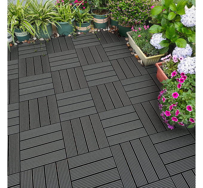 Композитная плитка ДПК 30х30х2.3см, декинг, садовый паркет,  Уголь