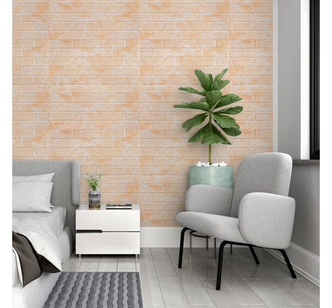 Самоклеючі 3Д панелі під цеглу Бежевий мармур, 3D панелі самоклейка для стін 70x77х0,3см (062-3)