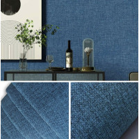 Льняные самоклеющиеся обои в рулонах для стен, текстильные 650х2800х2мм, Синий меланж (A002)