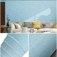 Льняные самоклеющиеся обои в рулонах для стен, текстильные 650х2800х2мм, Голубой меланж (A008)