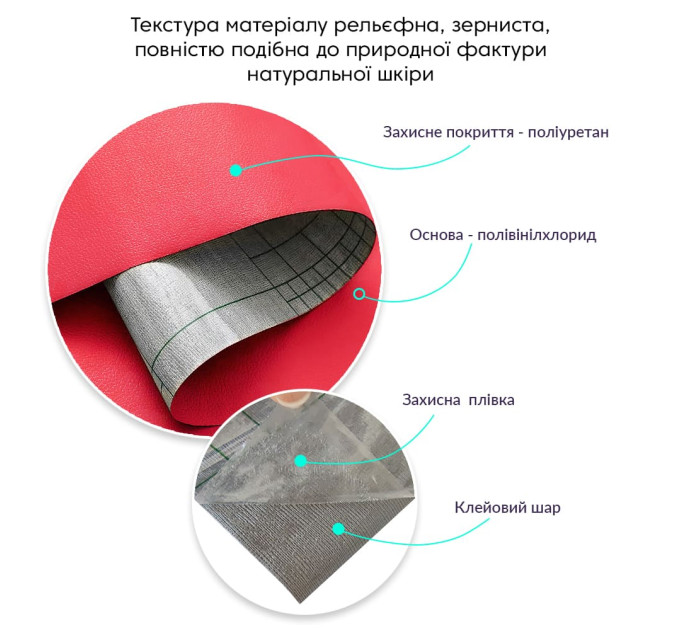 Самоклеющая экокожа в рулоне 3м, кожзам самоклейка, Красная (SW-00002185)